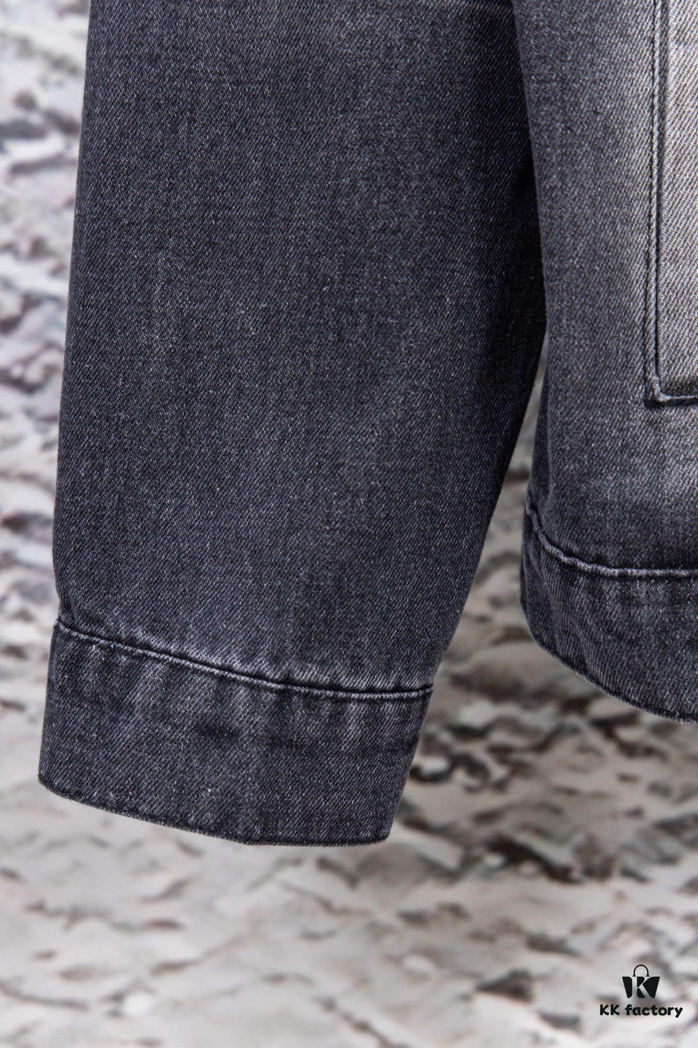 Balenciaga Logo Embroidered Washed Denim Gray Jacket