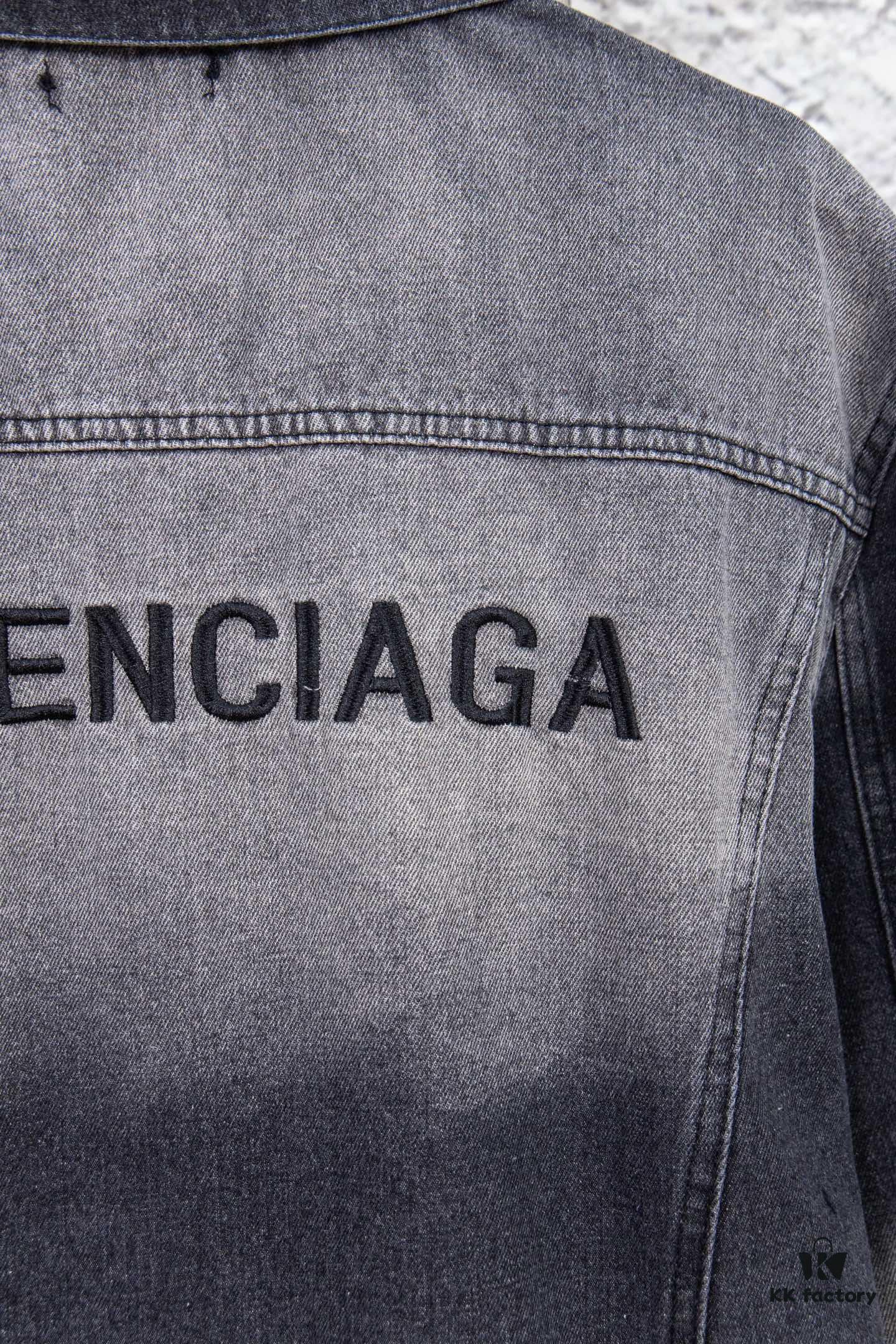 Balenciaga Logo Embroidered Washed Denim Gray Jacket