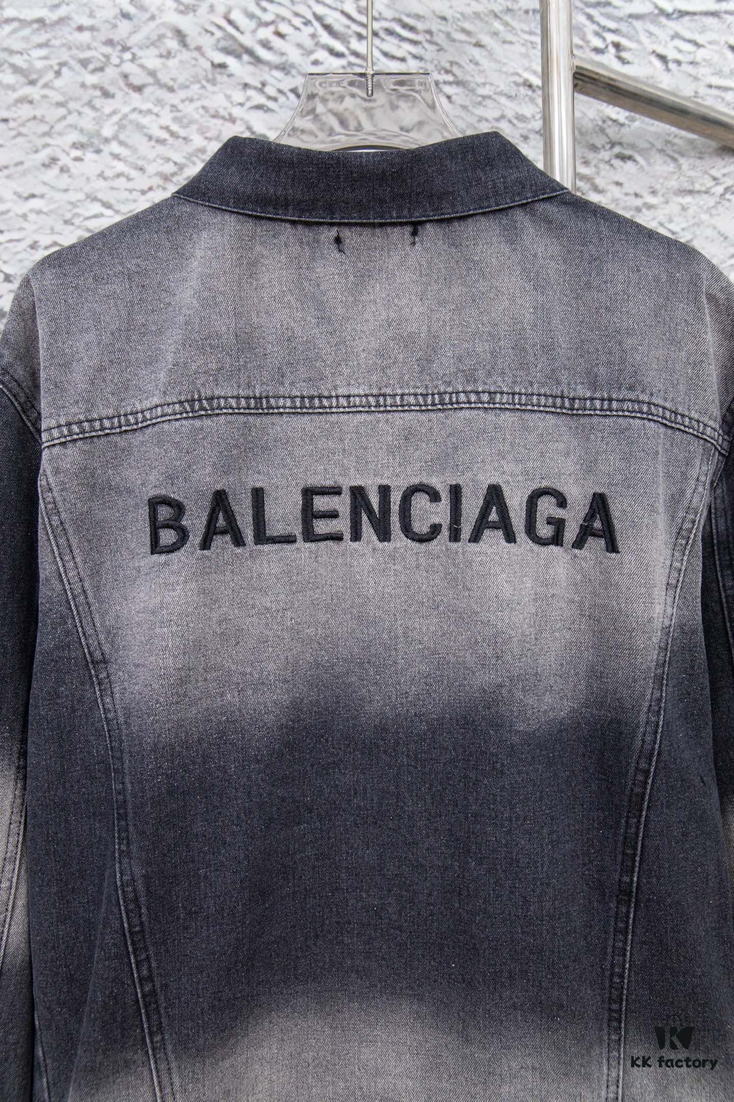 Balenciaga Logo Embroidered Washed Denim Gray Jacket