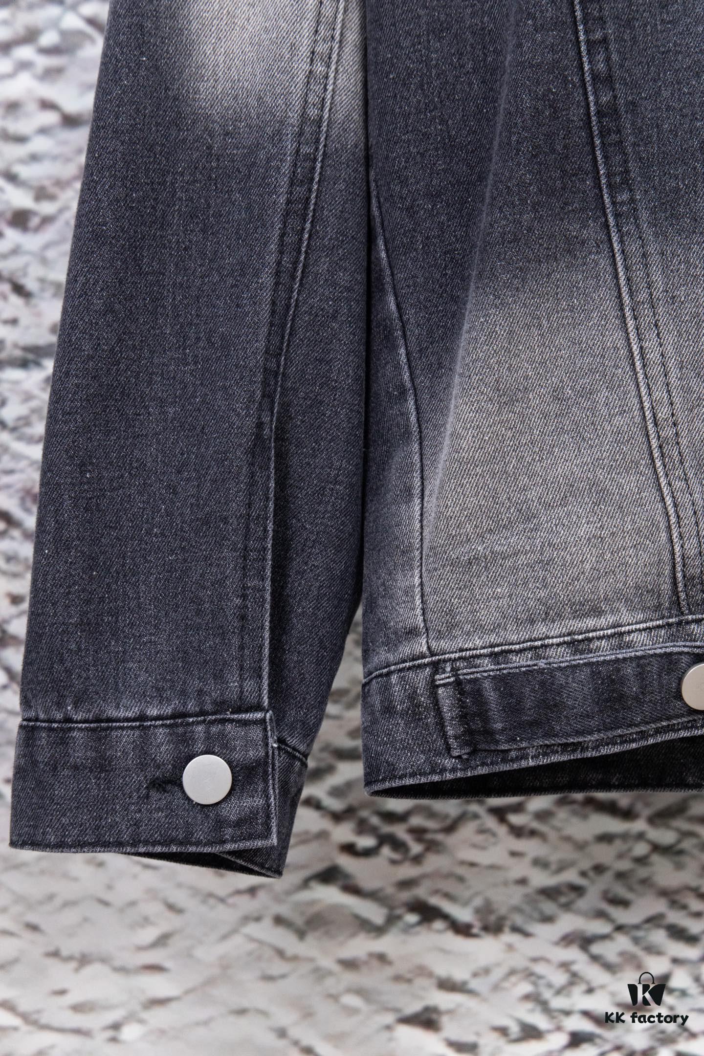 Balenciaga Logo Embroidered Washed Denim Gray Jacket