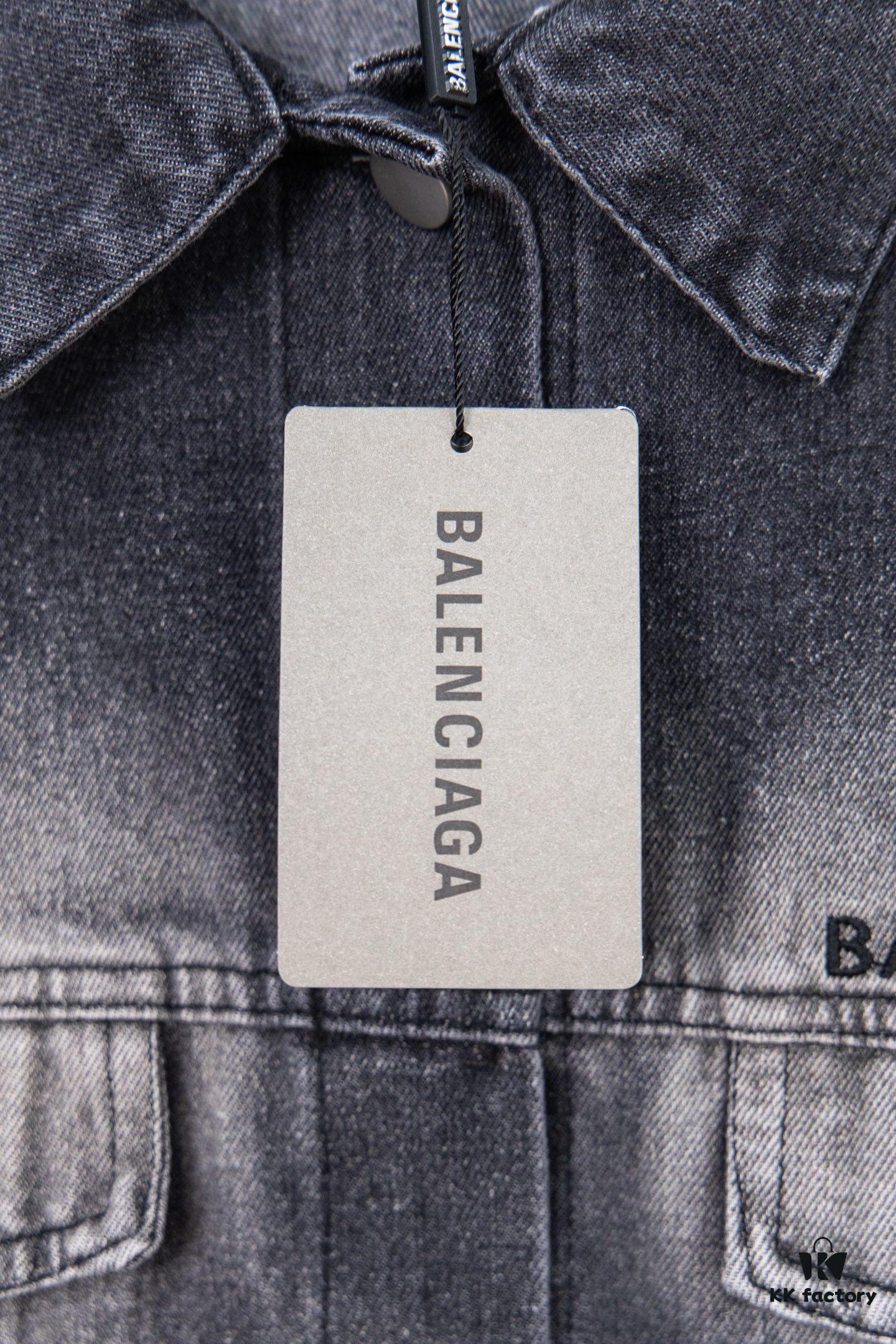 Balenciaga Logo Embroidered Washed Denim Gray Jacket
