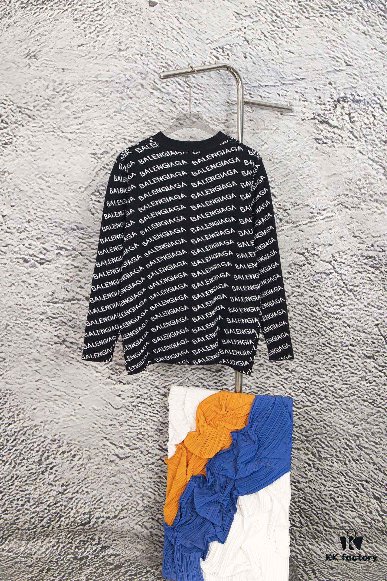 Balmain-inspired All-over Print Knit Cardigan Jacket, Unisex Design, High-quality Wool Blend Ultra-fine Core-spun Yarn, Elegant and Timeless Style