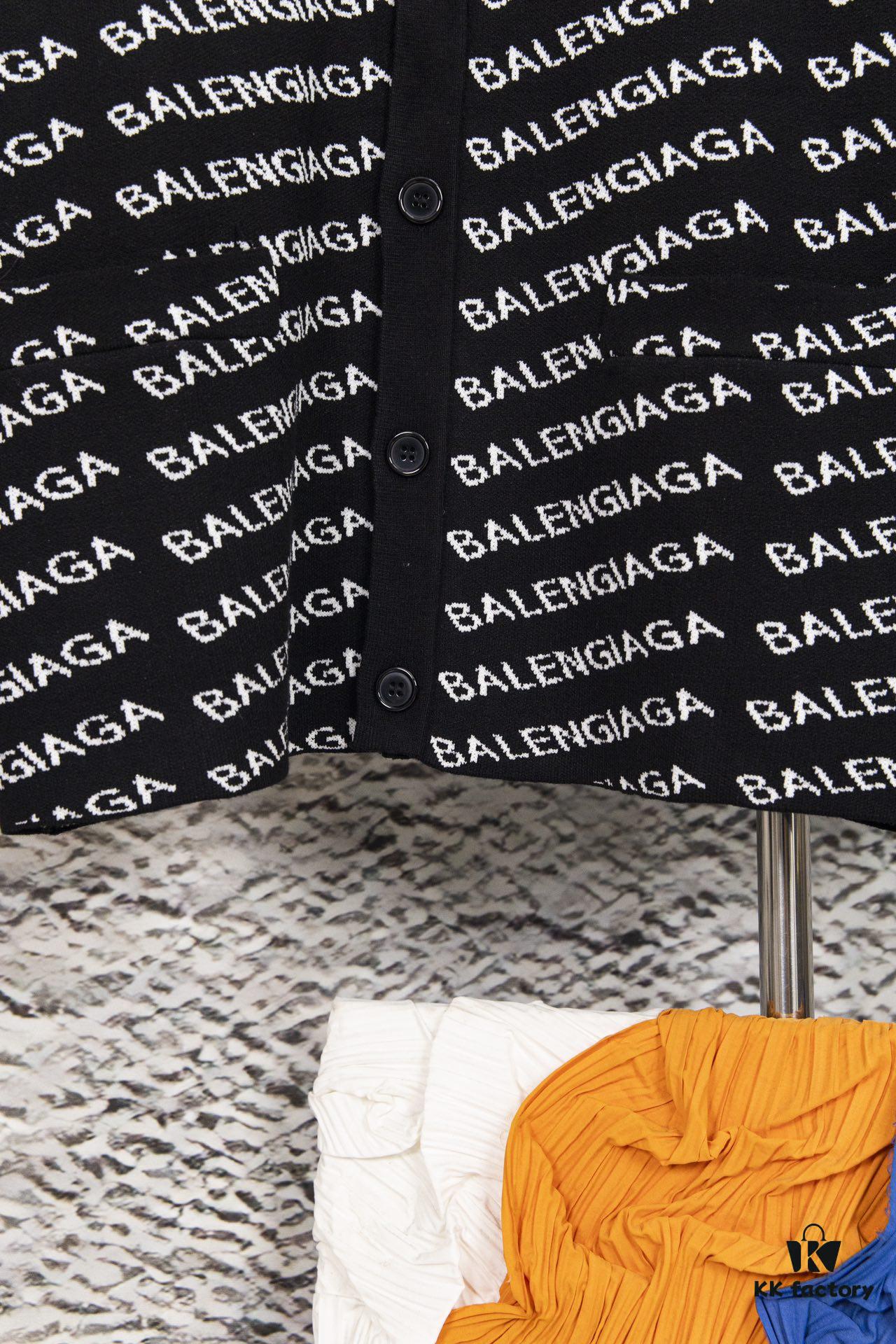 Balmain-inspired All-over Print Knit Cardigan Jacket, Unisex Design, High-quality Wool Blend Ultra-fine Core-spun Yarn, Elegant and Timeless Style