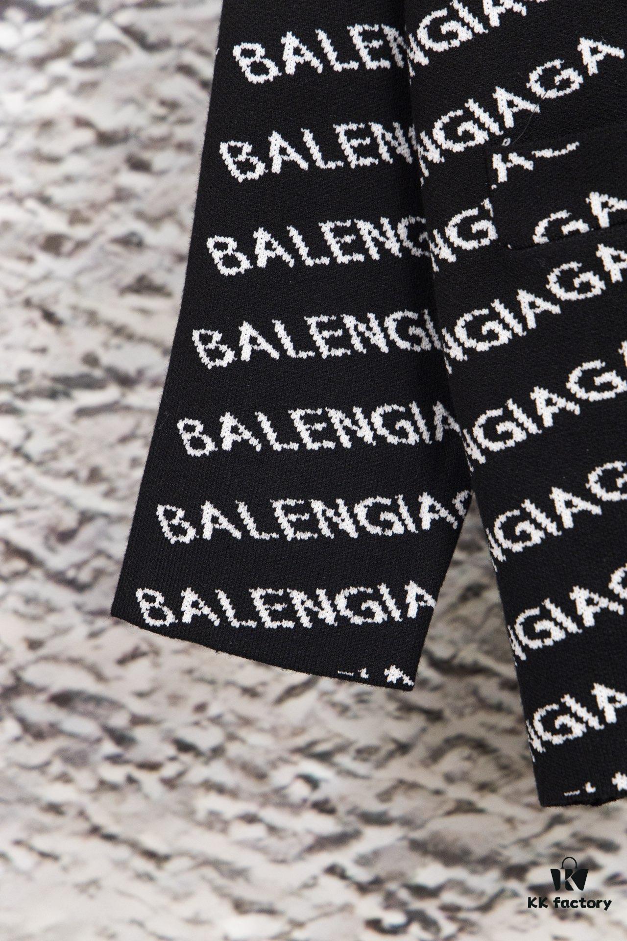 Balmain-inspired All-over Print Knit Cardigan Jacket, Unisex Design, High-quality Wool Blend Ultra-fine Core-spun Yarn, Elegant and Timeless Style