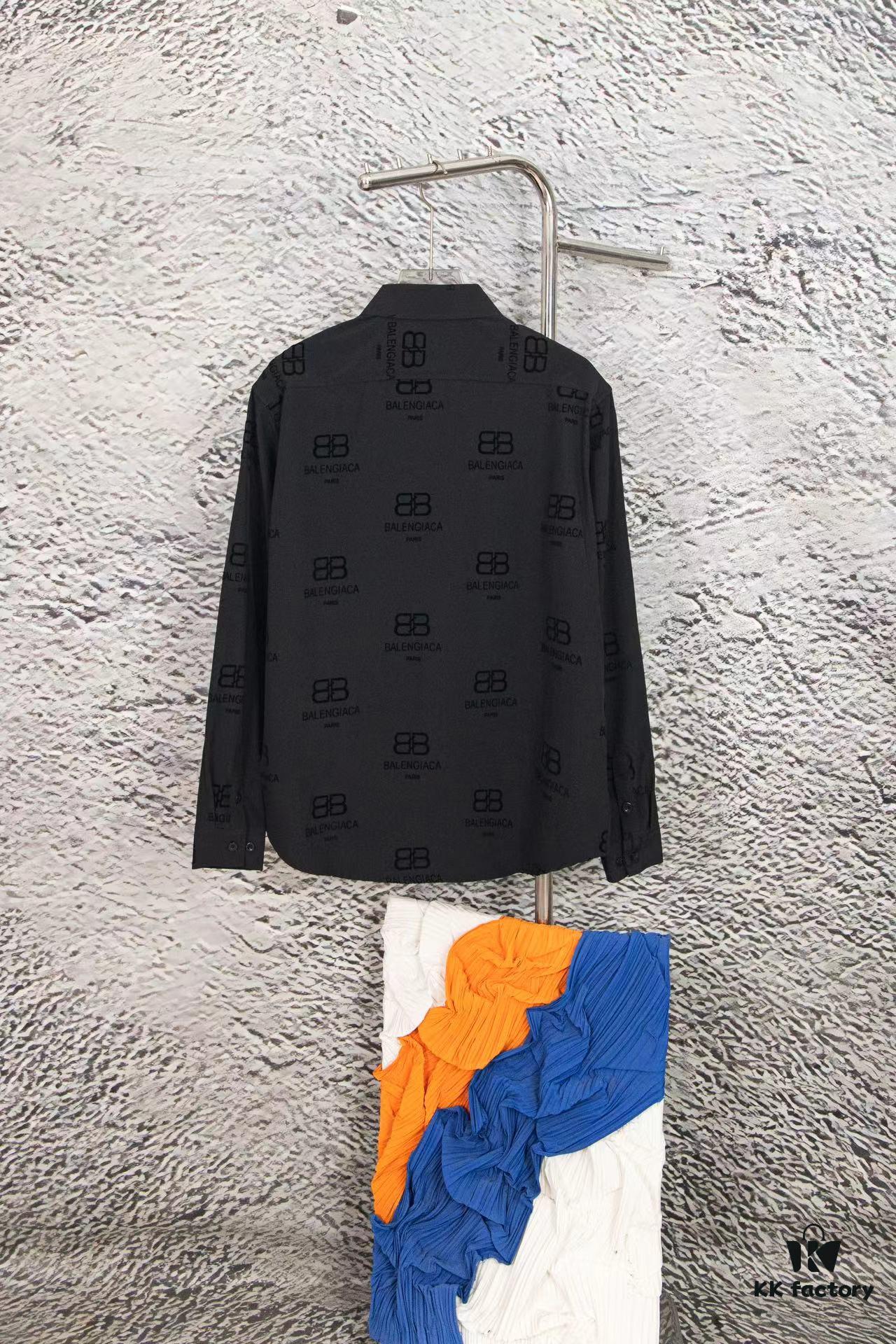 Balenciaga 2024 SS New Lock Print Flocked Shirt Unisex - Cotton Satin Fabric with Classic Grid Design