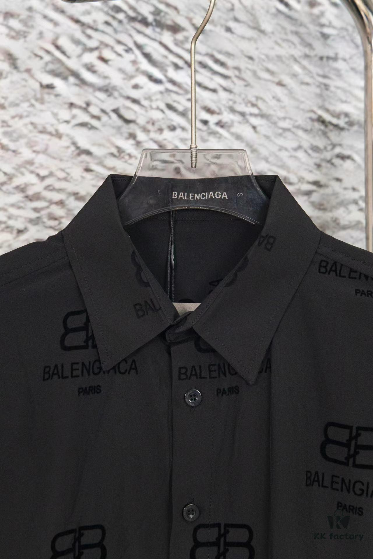 Balenciaga 2024 SS New Lock Print Flocked Shirt Unisex - Cotton Satin Fabric with Classic Grid Design
