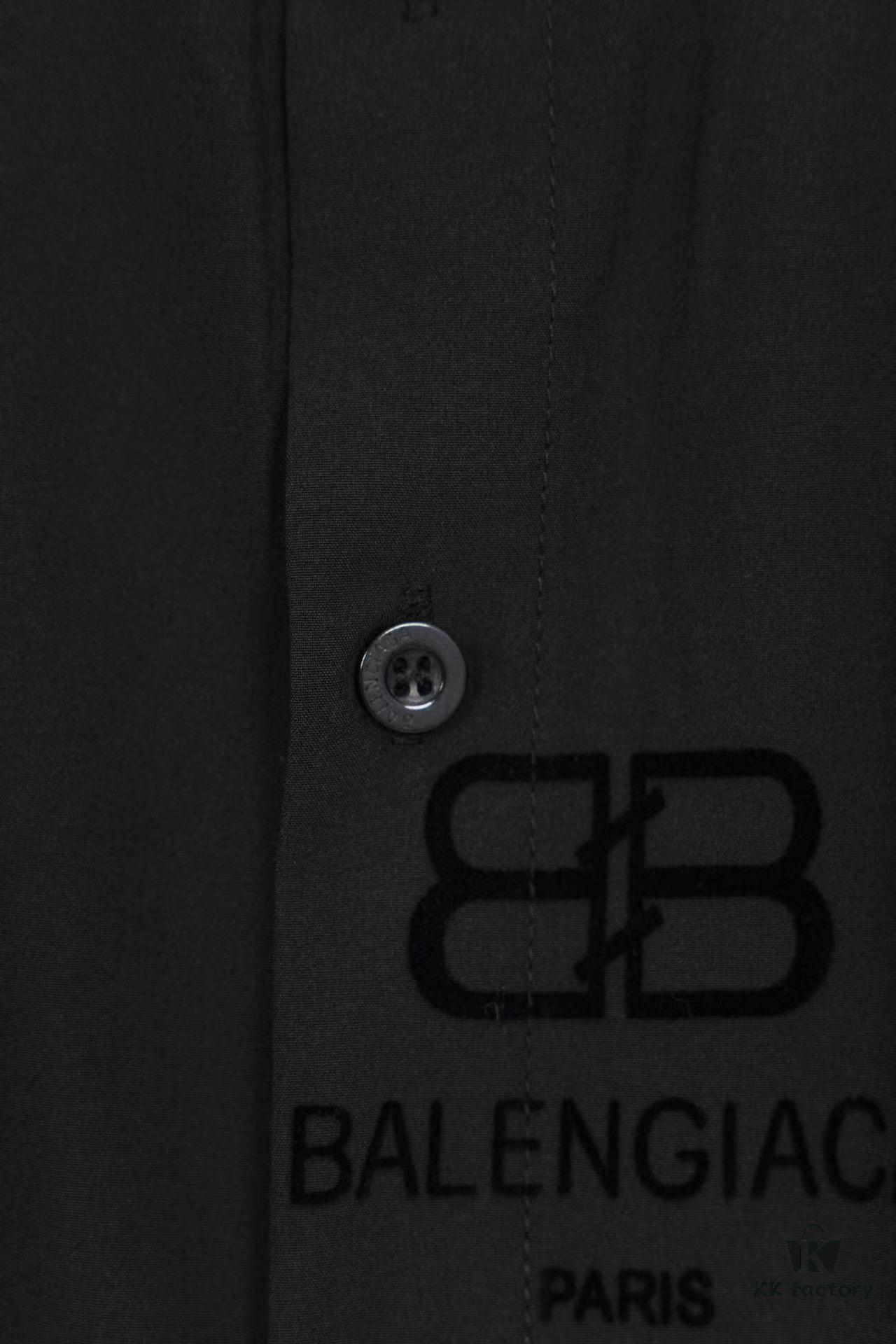 Balenciaga 2024 SS New Lock Print Flocked Shirt Unisex - Cotton Satin Fabric with Classic Grid Design