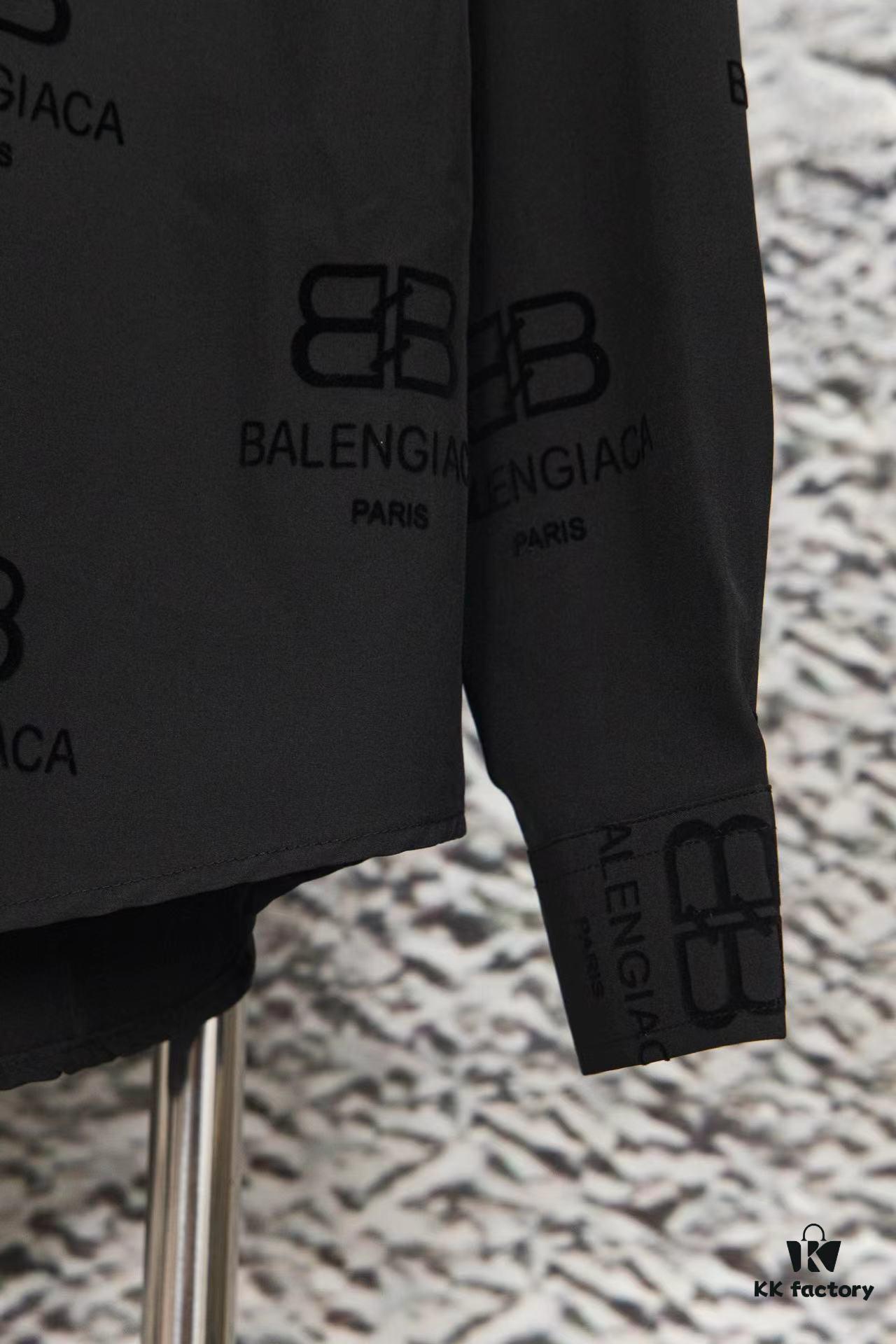Balenciaga 2024 SS New Lock Print Flocked Shirt Unisex - Cotton Satin Fabric with Classic Grid Design