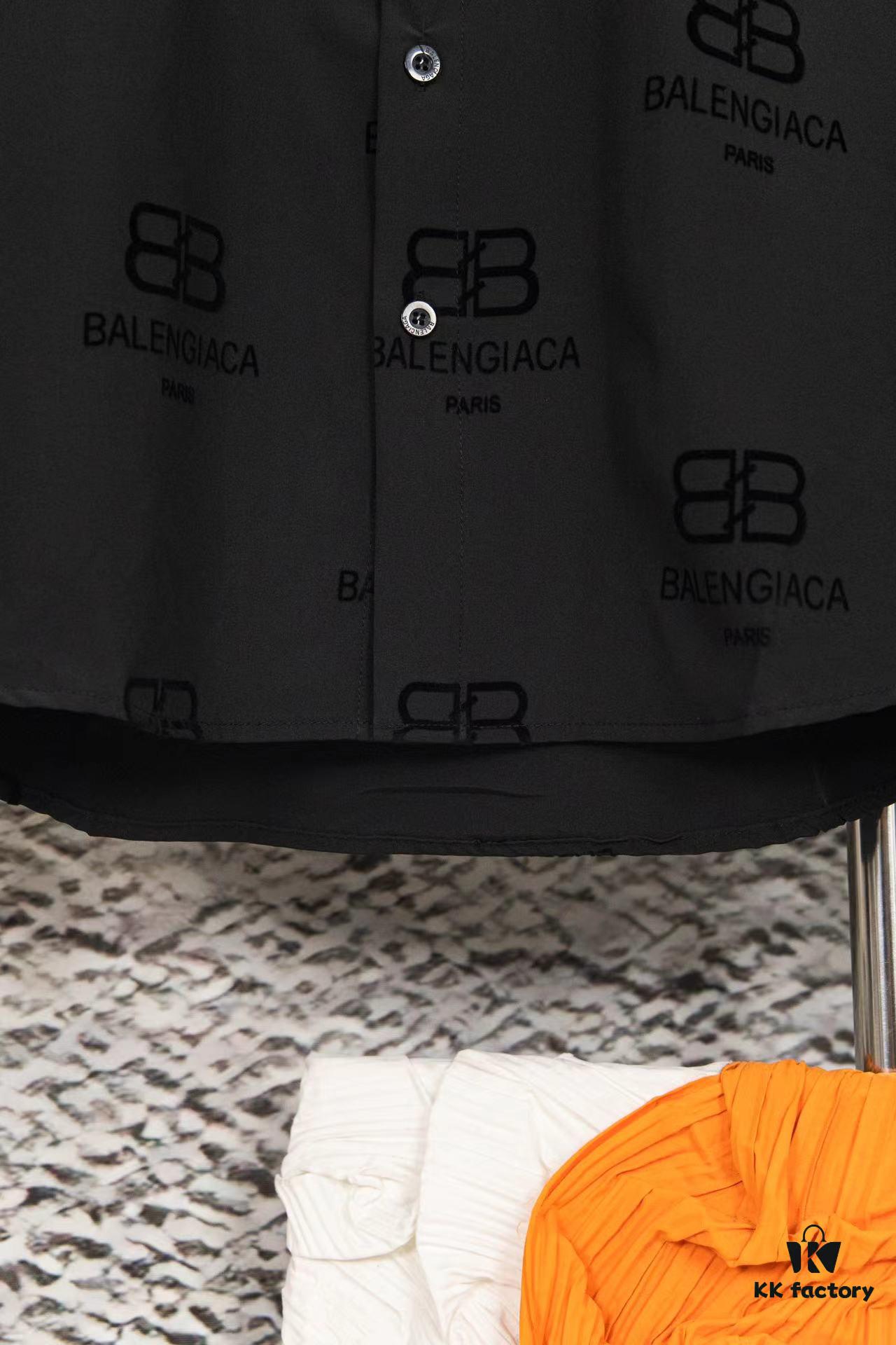 Balenciaga 2024 SS New Lock Print Flocked Shirt Unisex - Cotton Satin Fabric with Classic Grid Design