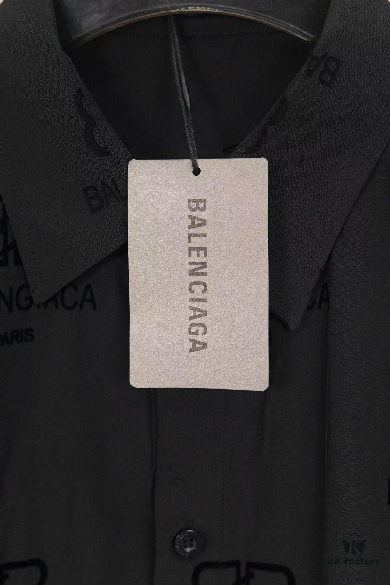 Balenciaga 2024 SS New Lock Print Flocked Shirt Unisex - Cotton Satin Fabric with Classic Grid Design