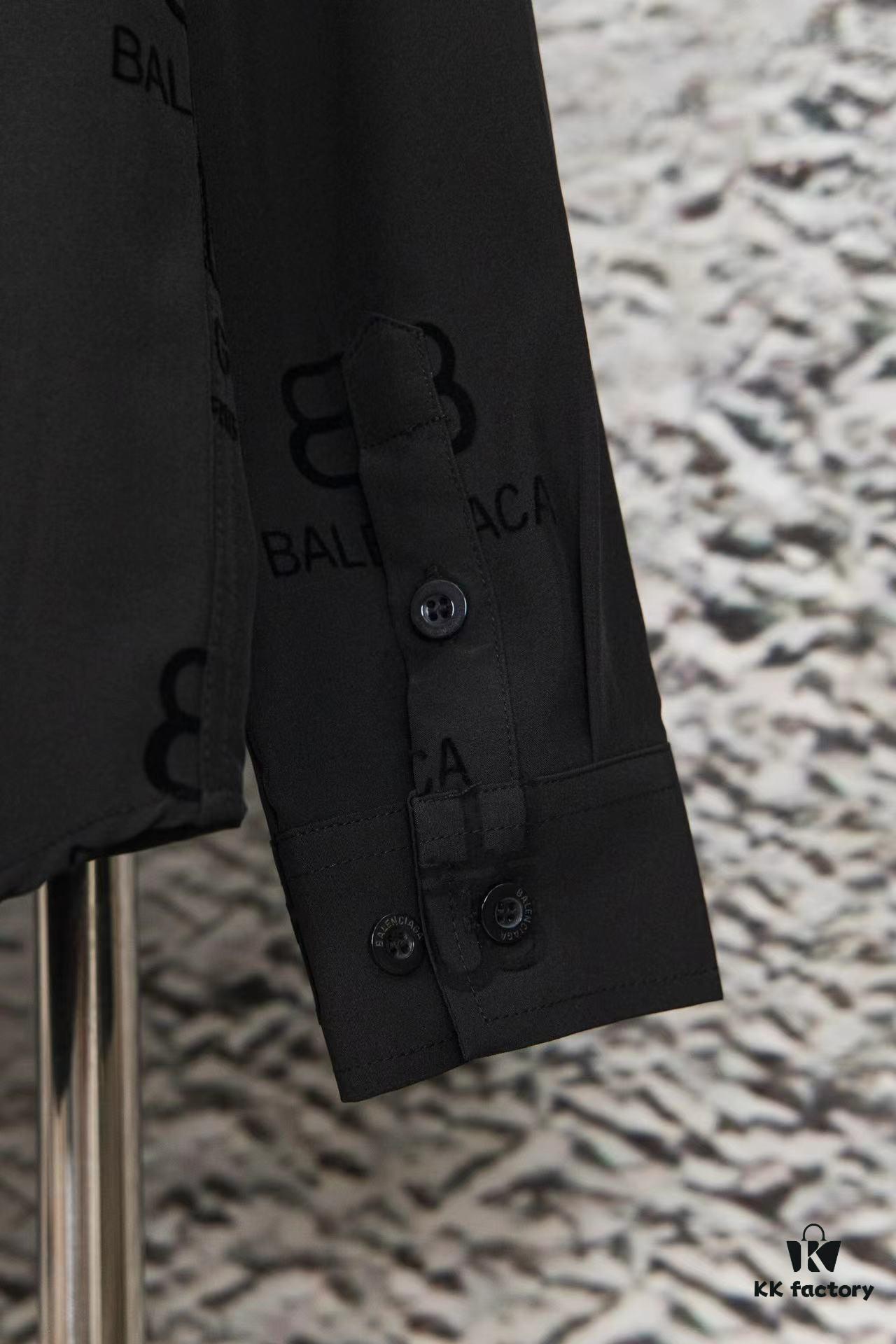 Balenciaga 2024 SS New Lock Print Flocked Shirt Unisex - Cotton Satin Fabric with Classic Grid Design