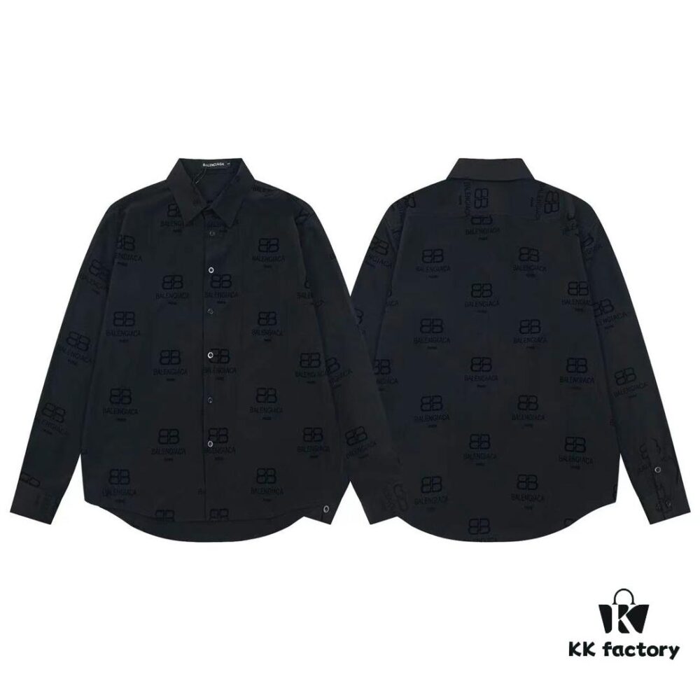 Balenciaga 2024 SS New Arrival Flocked Print Velvet Shirt Unisex with Logo Buckle Closure