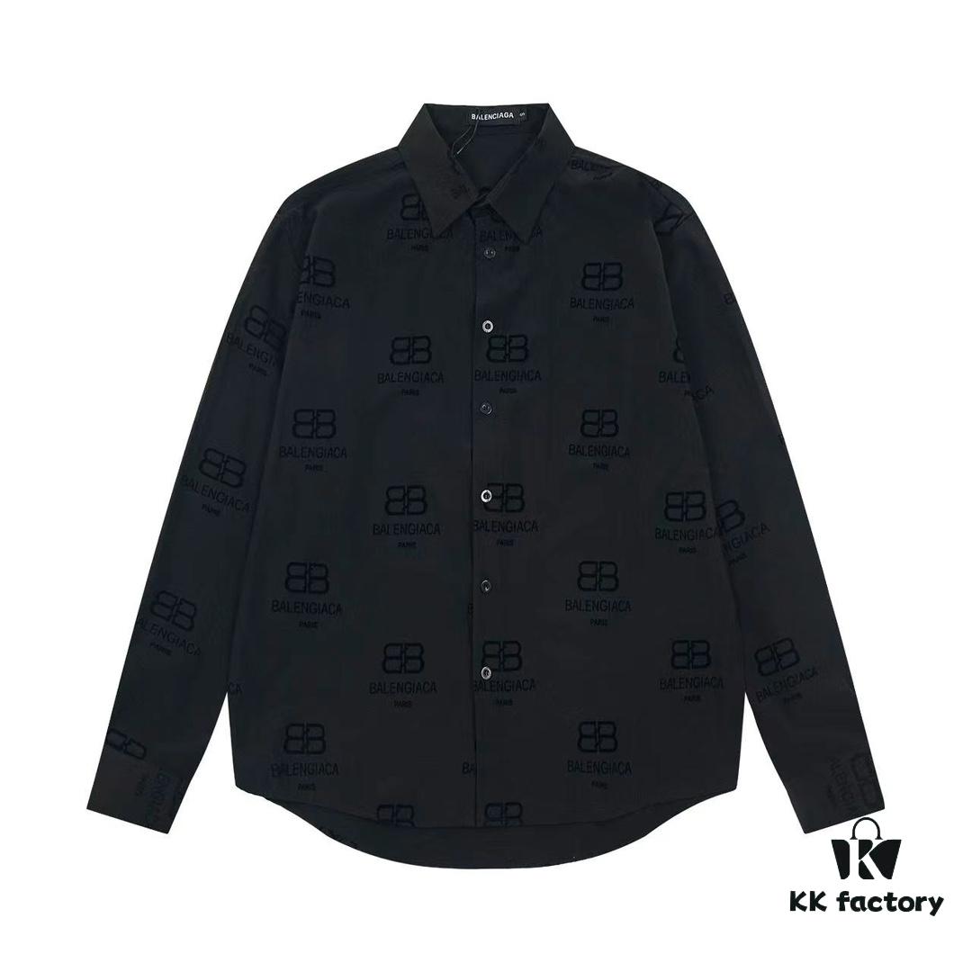 Balenciaga 2024 SS New Arrival Flocked Print Velvet Shirt Unisex with Logo Buckle Closure