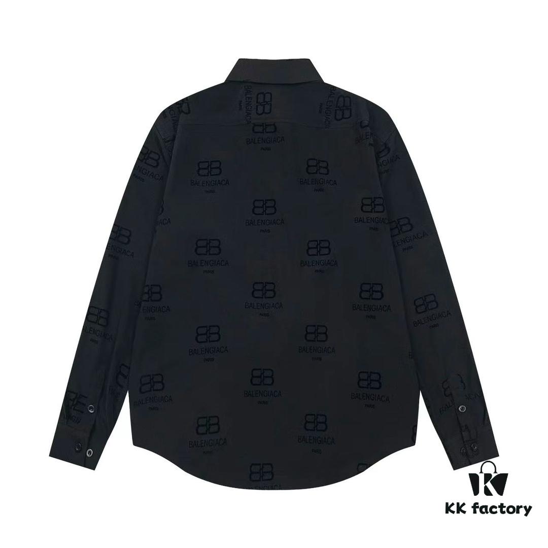 Balenciaga 2024 SS New Arrival Flocked Print Velvet Shirt Unisex with Logo Buckle Closure