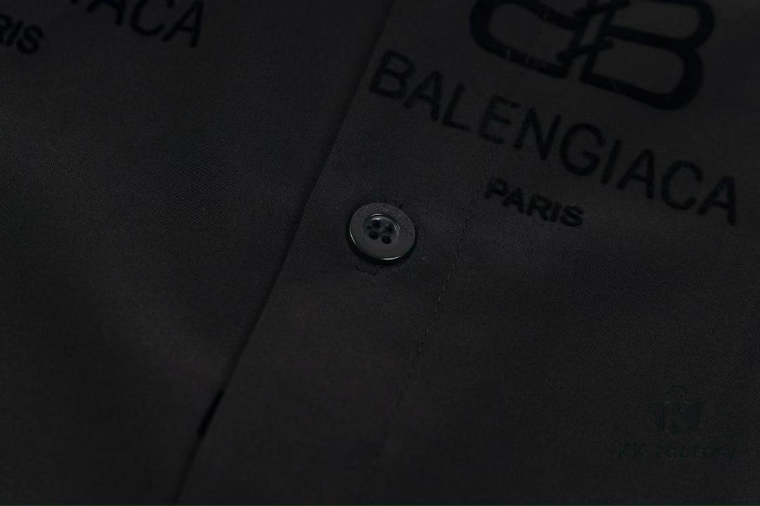 Balenciaga 2024 SS New Arrival Flocked Print Velvet Shirt Unisex with Logo Buckle Closure