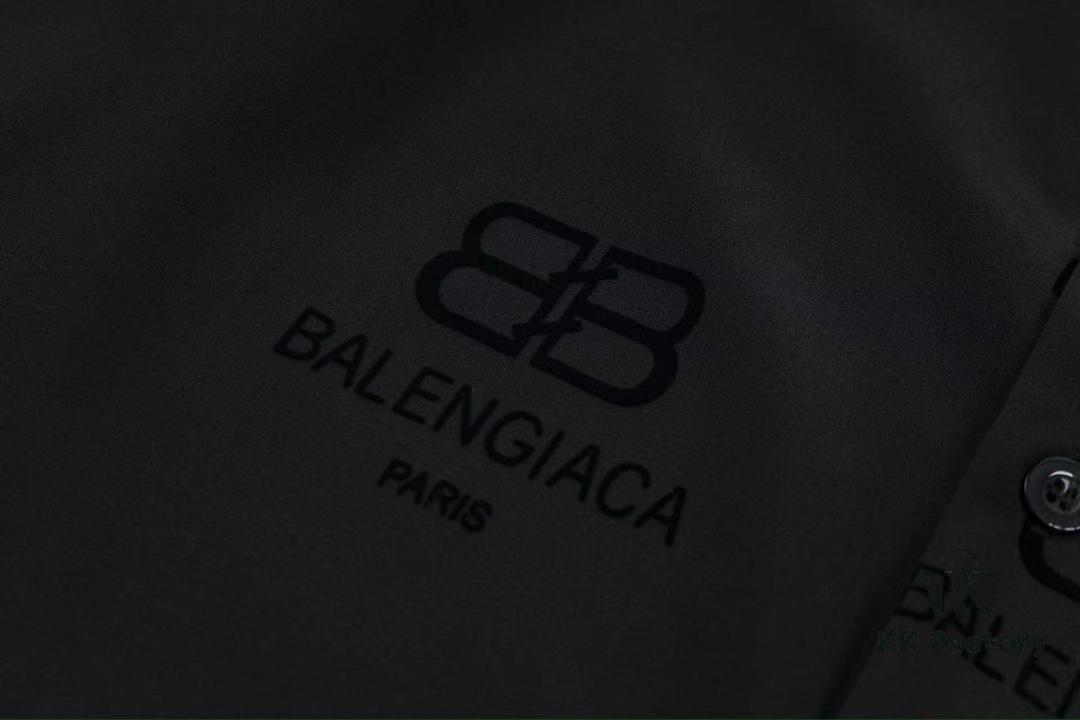 Balenciaga 2024 SS New Arrival Flocked Print Velvet Shirt Unisex with Logo Buckle Closure