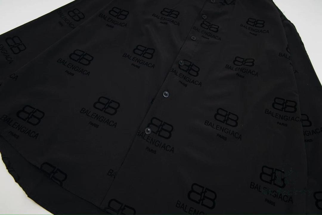 Balenciaga 2024 SS New Arrival Flocked Print Velvet Shirt Unisex with Logo Buckle Closure