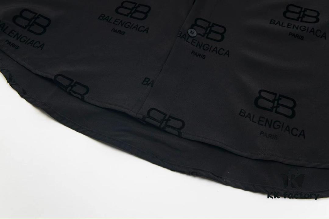 Balenciaga 2024 SS New Arrival Flocked Print Velvet Shirt Unisex with Logo Buckle Closure