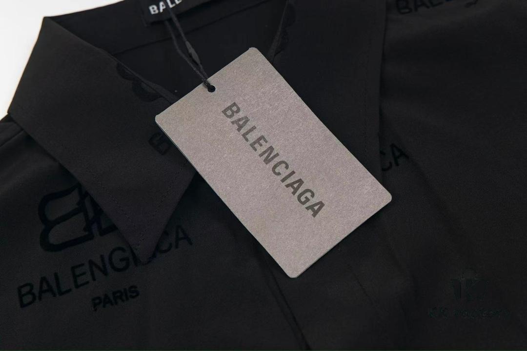Balenciaga 2024 SS New Arrival Flocked Print Velvet Shirt Unisex with Logo Buckle Closure