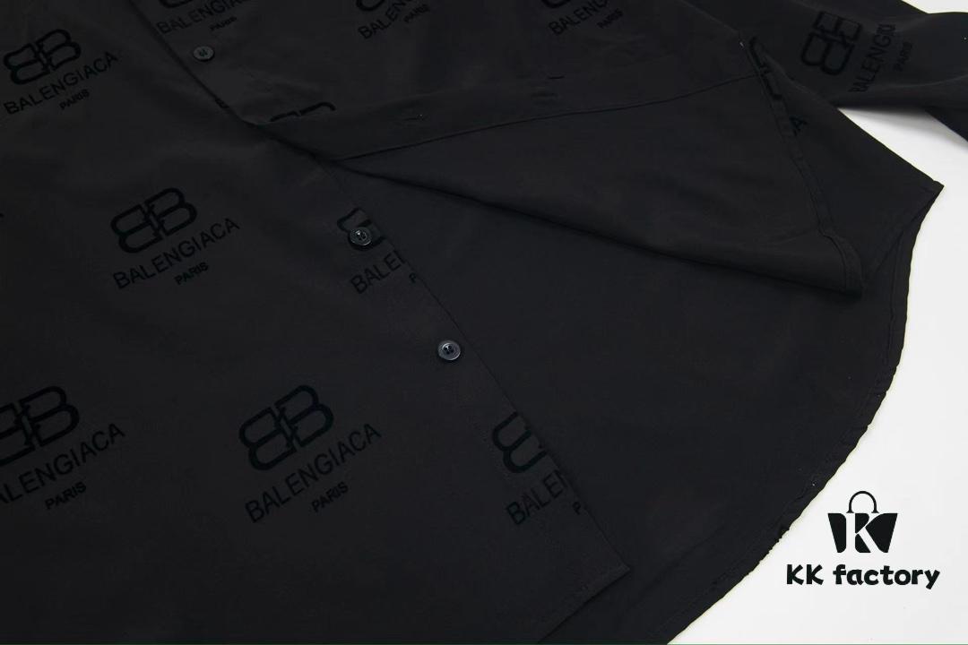 Balenciaga 2024 SS New Arrival Flocked Print Velvet Shirt Unisex with Logo Buckle Closure