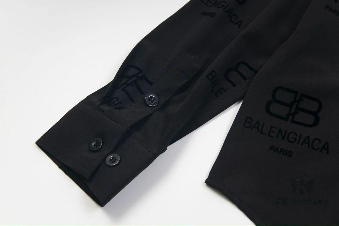 Balenciaga 2024 SS New Arrival Flocked Print Velvet Shirt Unisex with Logo Buckle Closure