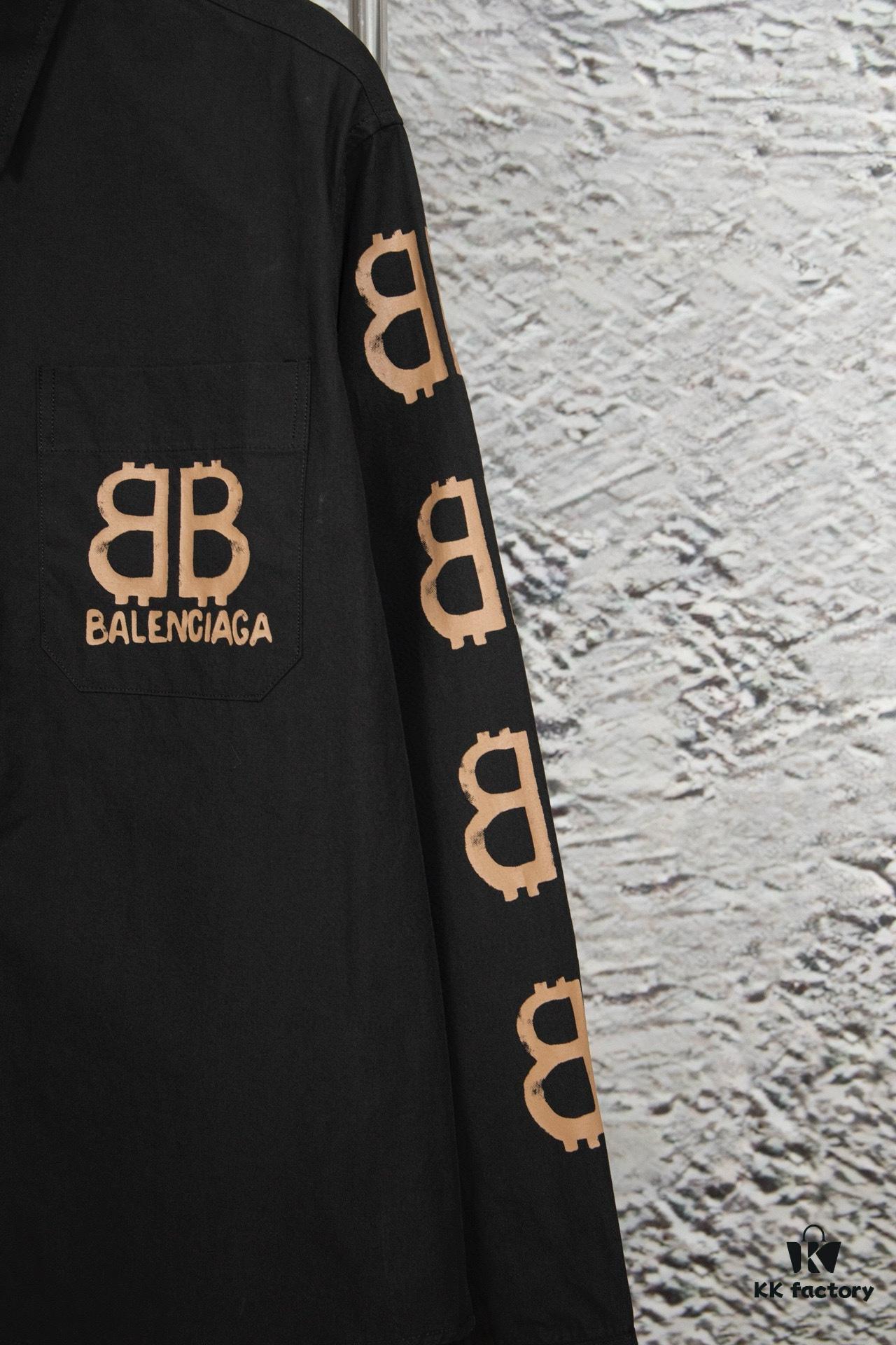 New Arrival Balenciaga BLCG 24SS Double-B Orange Graffiti Dual-Arm Print Logo Long-Sleeve Shirt