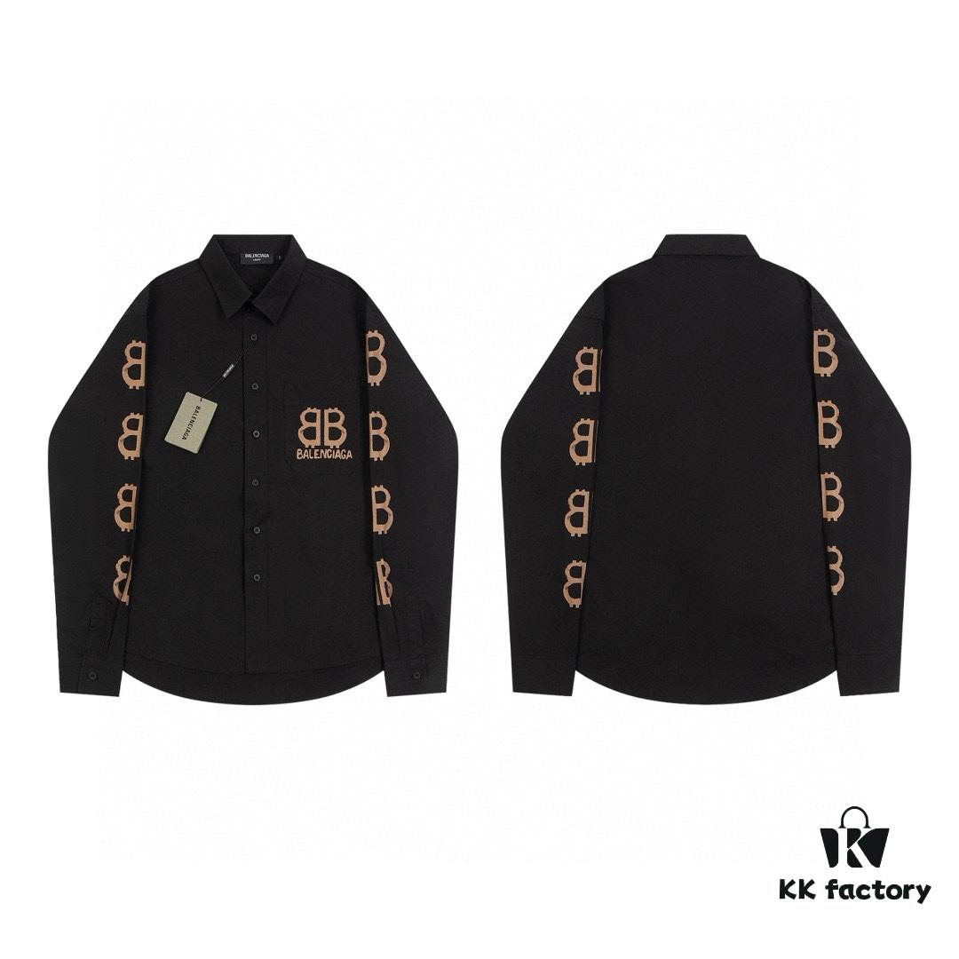 New Balenciaga BLCG 24SS Double-B Orange Graffiti Logo Long Sleeve Shirt with Dual-Arm Print