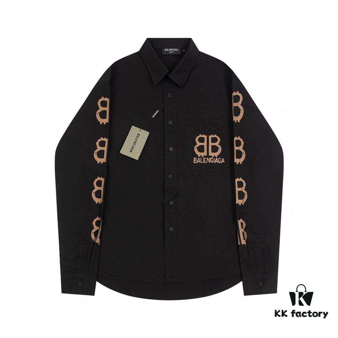 New Balenciaga BLCG 24SS Double-B Orange Graffiti Logo Long Sleeve Shirt with Dual-Arm Print