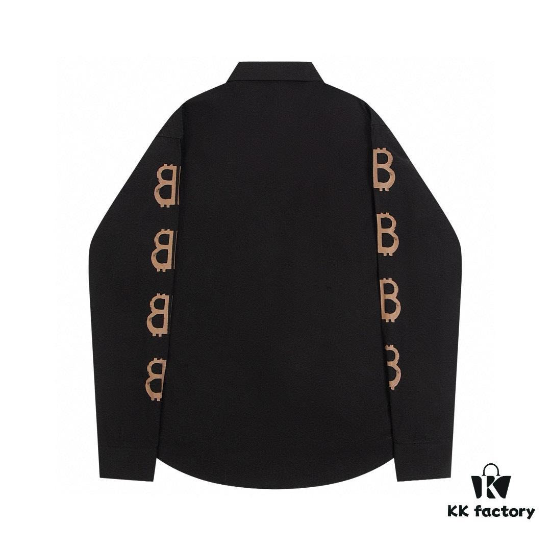 New Balenciaga BLCG 24SS Double-B Orange Graffiti Logo Long Sleeve Shirt with Dual-Arm Print