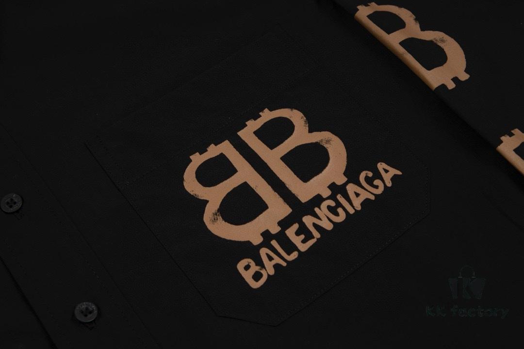 New Balenciaga BLCG 24SS Double-B Orange Graffiti Logo Long Sleeve Shirt with Dual-Arm Print