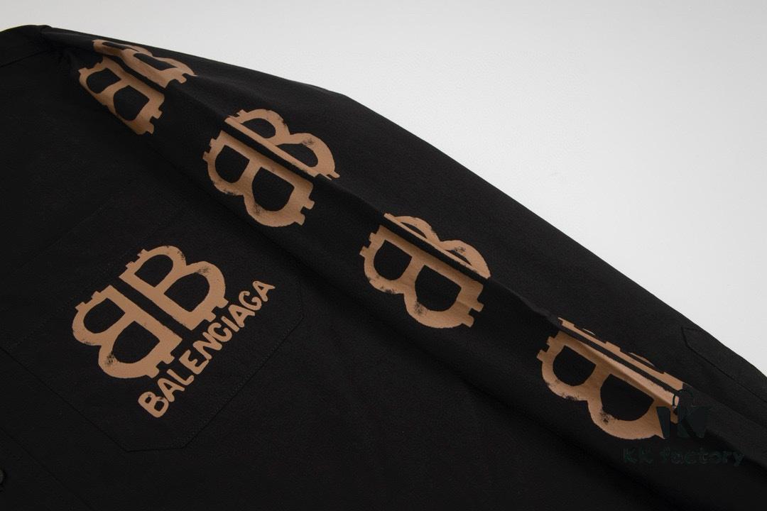 New Balenciaga BLCG 24SS Double-B Orange Graffiti Logo Long Sleeve Shirt with Dual-Arm Print