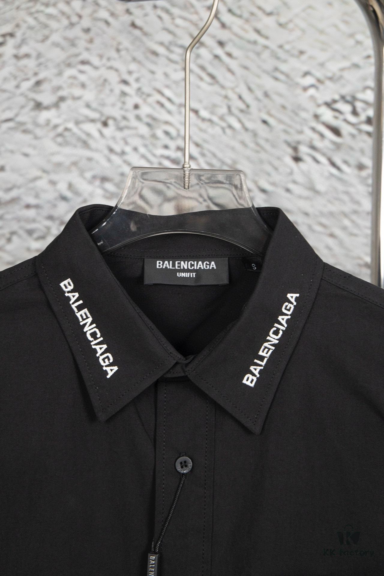 New BALenciaga BLCG 24SS Embroidered Collar Long Sleeve Shirt, Minimalist Design, Premium Cotton Fabric, Heavy Embroidery with Laser-Engraved Buttons