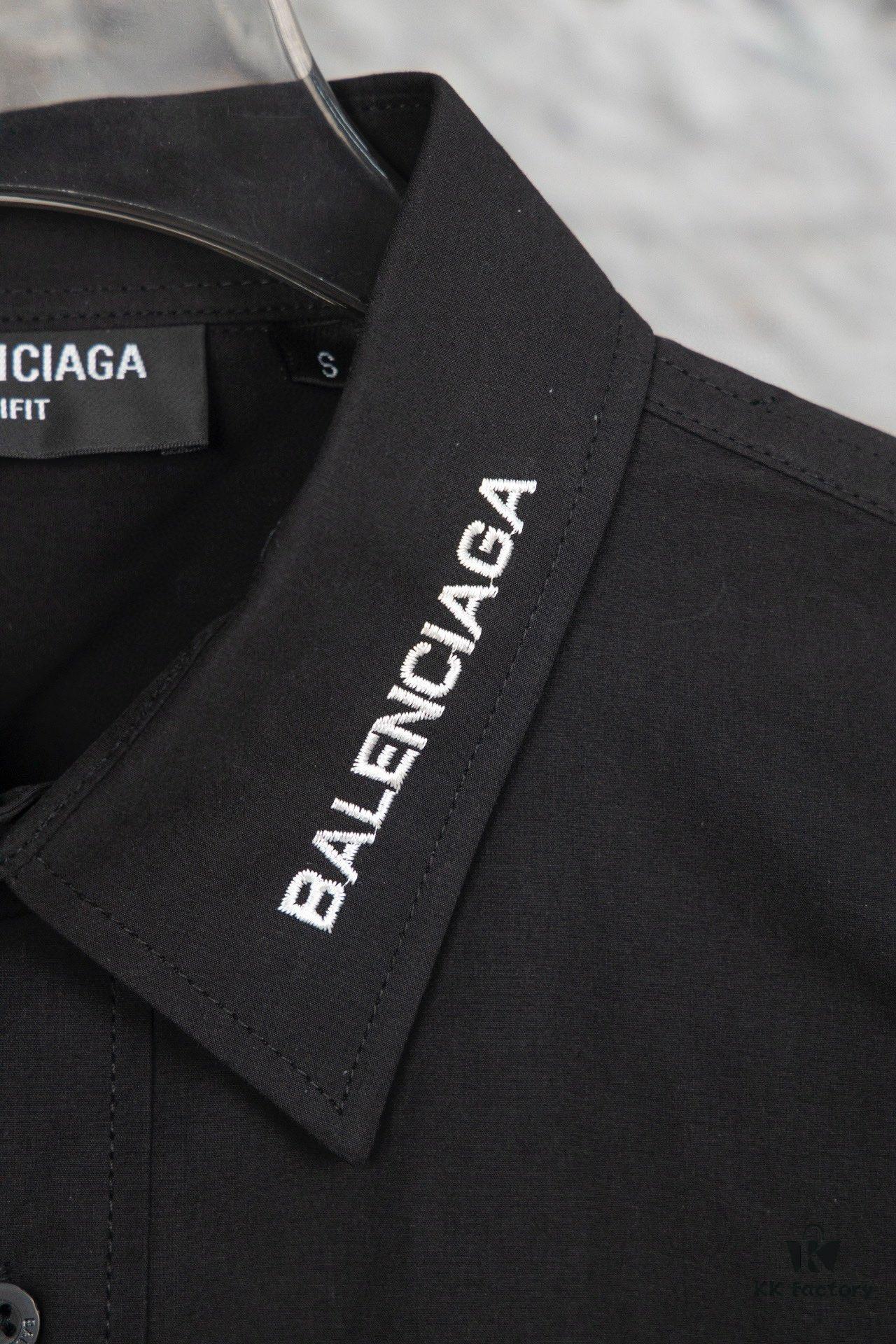 New BALenciaga BLCG 24SS Embroidered Collar Long Sleeve Shirt, Minimalist Design, Premium Cotton Fabric, Heavy Embroidery with Laser-Engraved Buttons