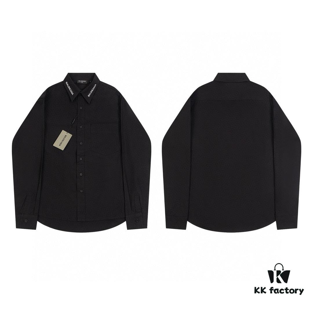 New Balenciaga BLCG 24SS Long-Sleeve Shirt with Embroidered Lettering at Collar, Minimalist Design