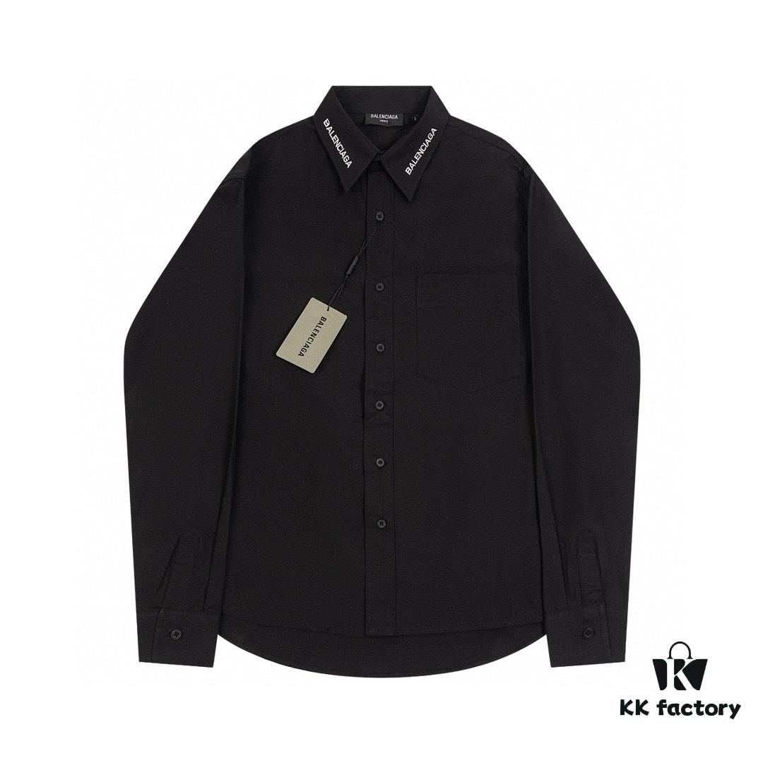 New Balenciaga BLCG 24SS Long-Sleeve Shirt with Embroidered Lettering at Collar, Minimalist Design