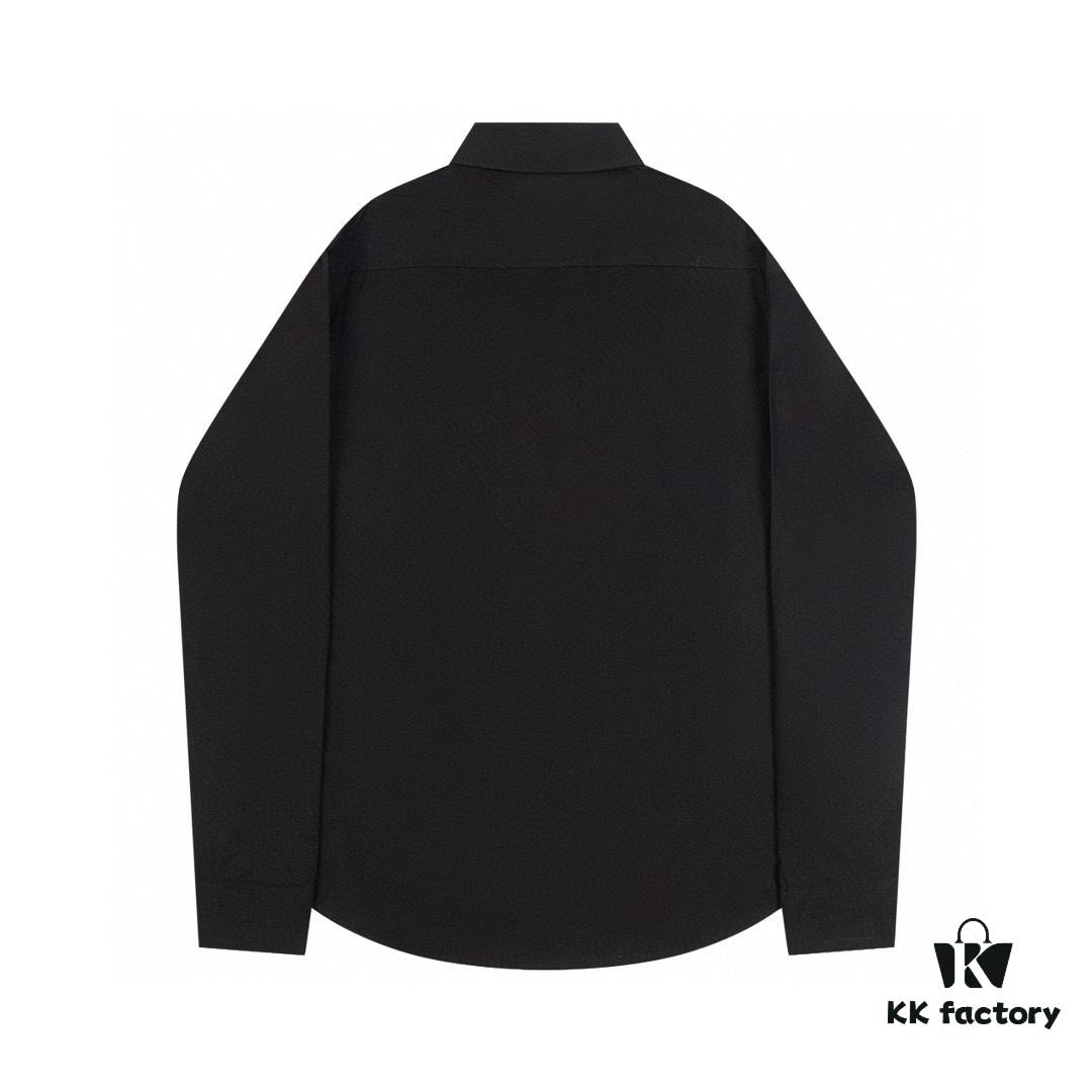 New Balenciaga BLCG 24SS Long-Sleeve Shirt with Embroidered Lettering at Collar, Minimalist Design