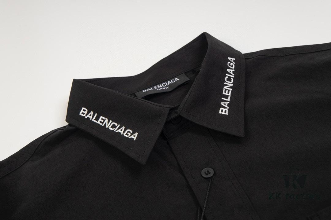 New Balenciaga BLCG 24SS Long-Sleeve Shirt with Embroidered Lettering at Collar, Minimalist Design