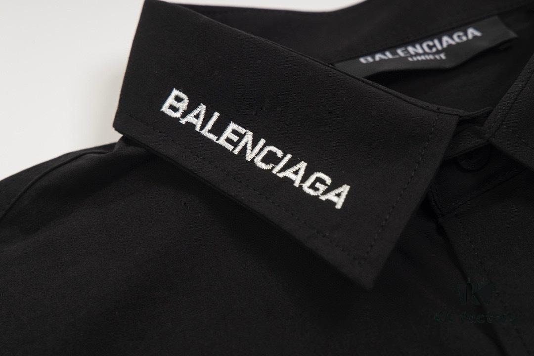 New Balenciaga BLCG 24SS Long-Sleeve Shirt with Embroidered Lettering at Collar, Minimalist Design