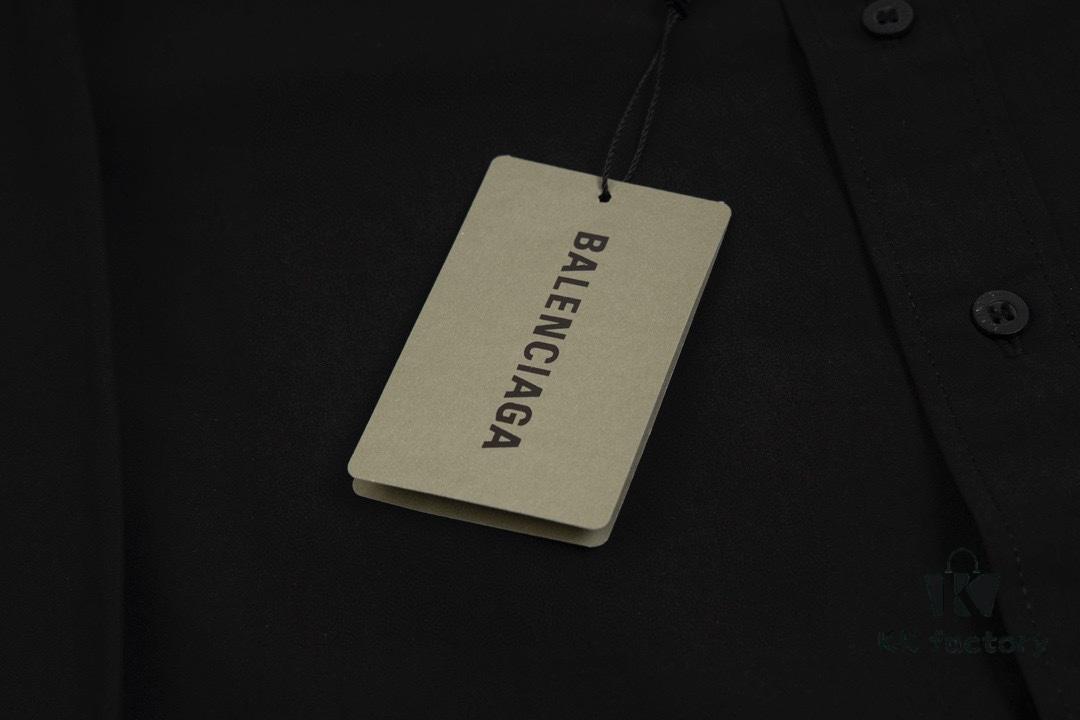 New Balenciaga BLCG 24SS Long-Sleeve Shirt with Embroidered Lettering at Collar, Minimalist Design
