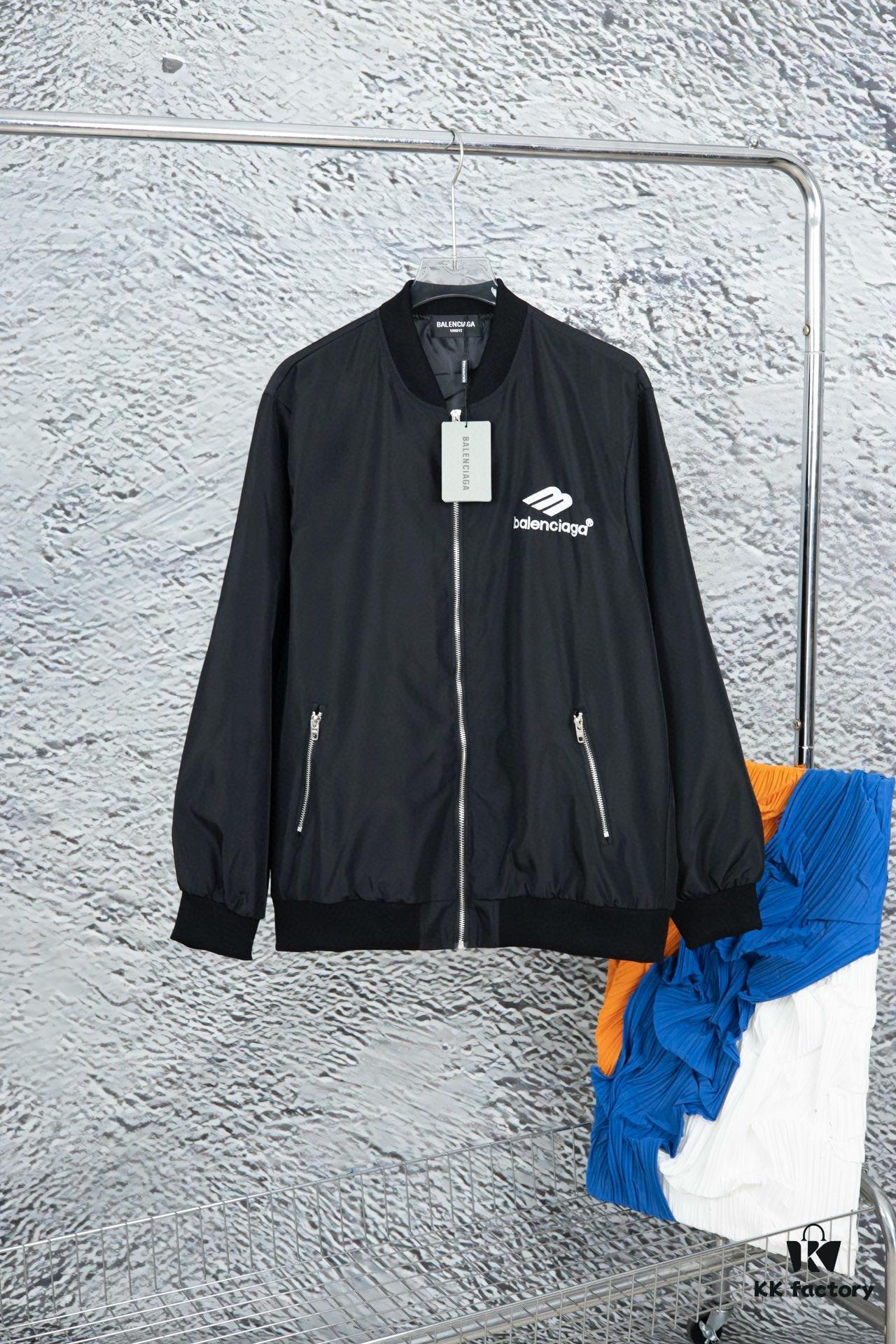 New Balenciaga 2023 Embroidered Stand Collar Jacket Unisex Waterproof Coated Double-Layered with Lining