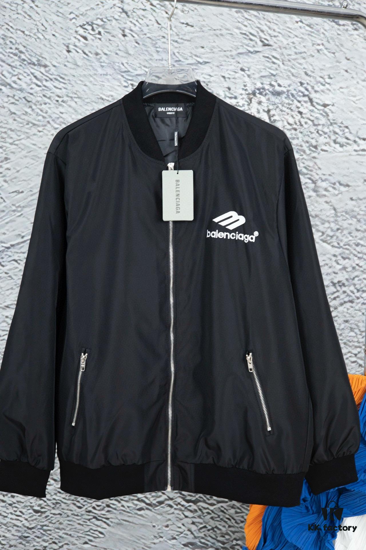 New Balenciaga 2023 Embroidered Stand Collar Jacket Unisex Waterproof Coated Double-Layered with Lining