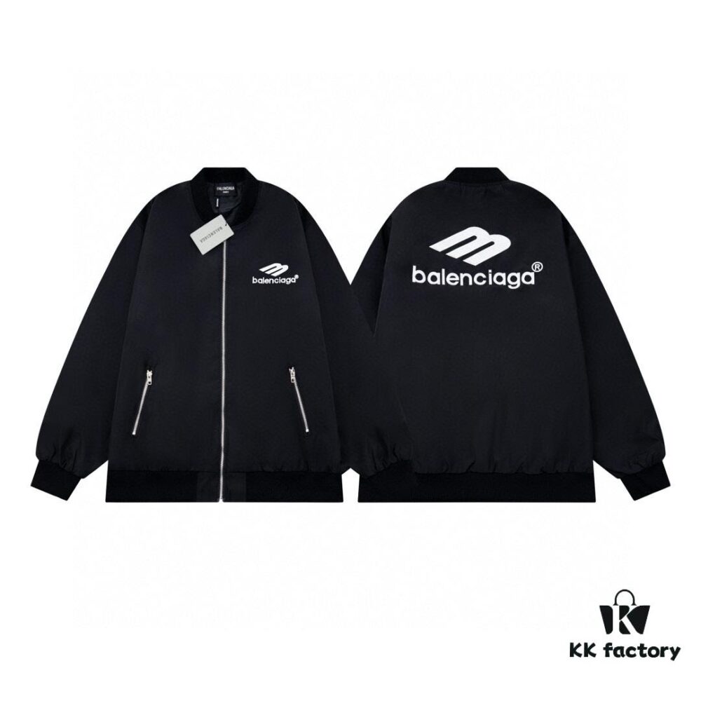 New Balenciaga 2023 Embroidered Stand Collar Jacket Unisex Waterproof Coated Double-Layered with Lining