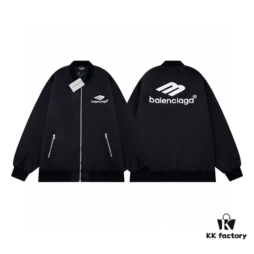 New Balenciaga 2023 Embroidered Stand Collar Jacket Unisex Waterproof Coated Double-Layered with Lining