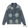 New Balenciaga-inspired Washed Vintage Denim Jacket with Back Rhinestone Lettering