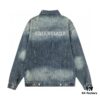New Balenciaga-inspired Washed Vintage Denim Jacket with Back Rhinestone Lettering