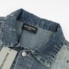 New Balenciaga-inspired Washed Vintage Denim Jacket with Back Rhinestone Lettering