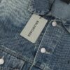 New Balenciaga-inspired Washed Vintage Denim Jacket with Back Rhinestone Lettering