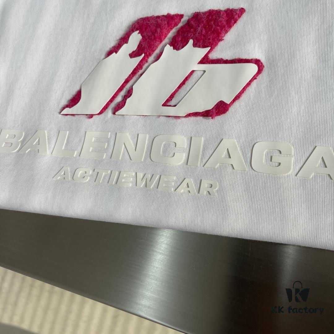 BALENCIAGA 25 Spring/Summer New Arrival Oversized Short Sleeve T-Shirt, Made from Custom 340g High GSM Cotton Fabric with Heavy Rust-Effect Woven Rubber Print on Chest, Distressed Raw Trims at Cuffs and Hem