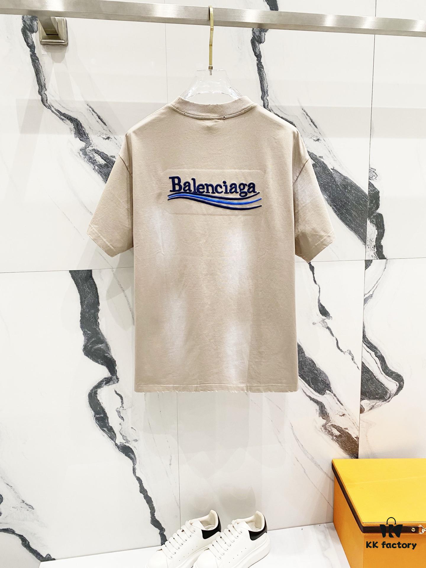 BALENCIAGA 320g Washed Short-Sleeve T-Shirt with Wavy Coke Embroidery and Logo Design