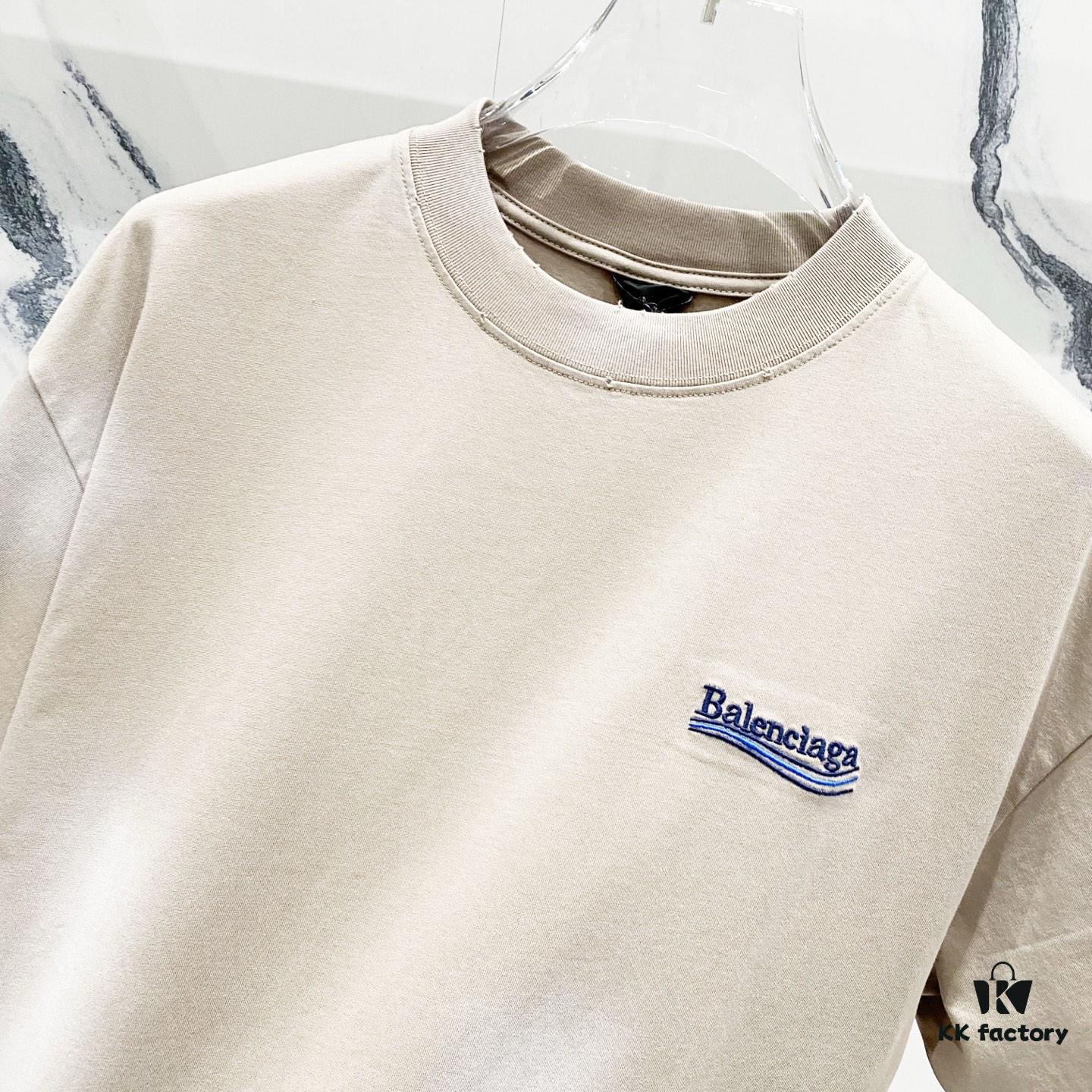 BALENCIAGA 320g Washed Short-Sleeve T-Shirt with Wavy Coke Embroidery and Logo Design